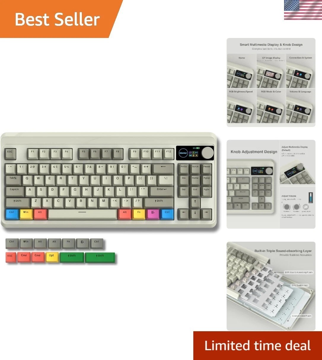 Womier Retro 75% Gaming Keyboard with OLED Display&Knob, Bluetooth 5.1/2.4GHz...
