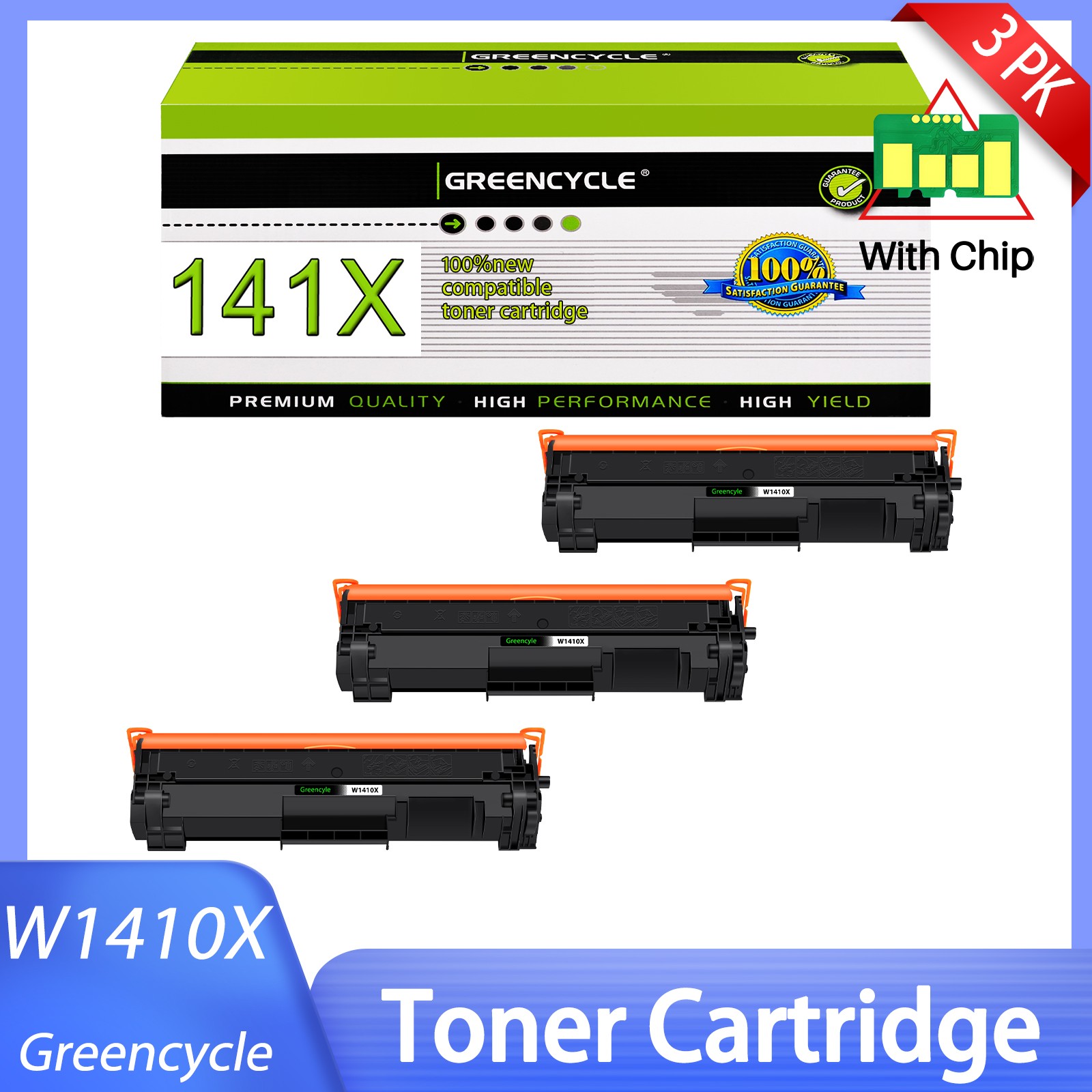 3PK 141X Replacement Toner Cartridges for HP M110w M139w M140w Black,2000Pages