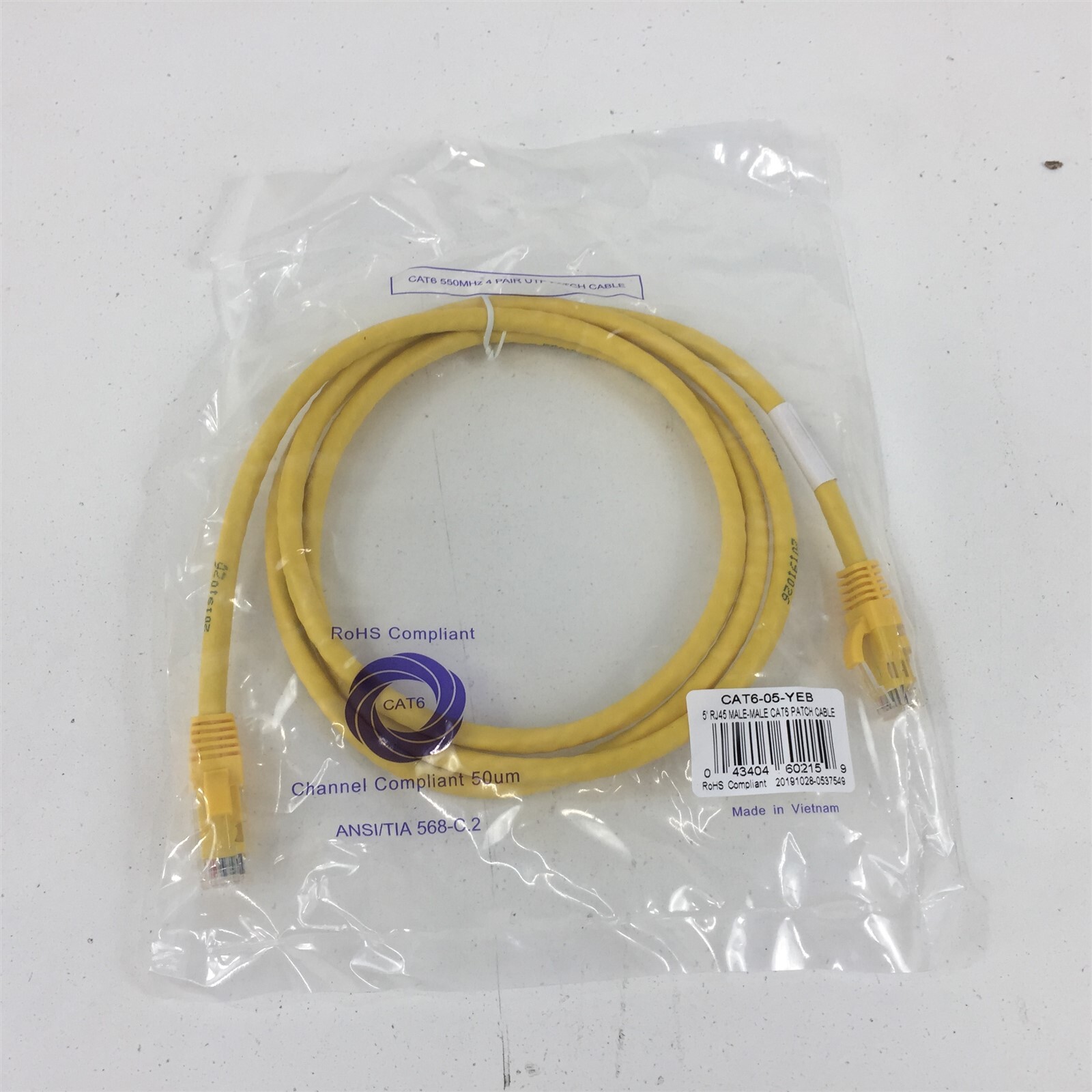 Lynn Electronics CAT6-05-YEB 5' RJ45 Male-Male CAT6 Patch Cable Yellow