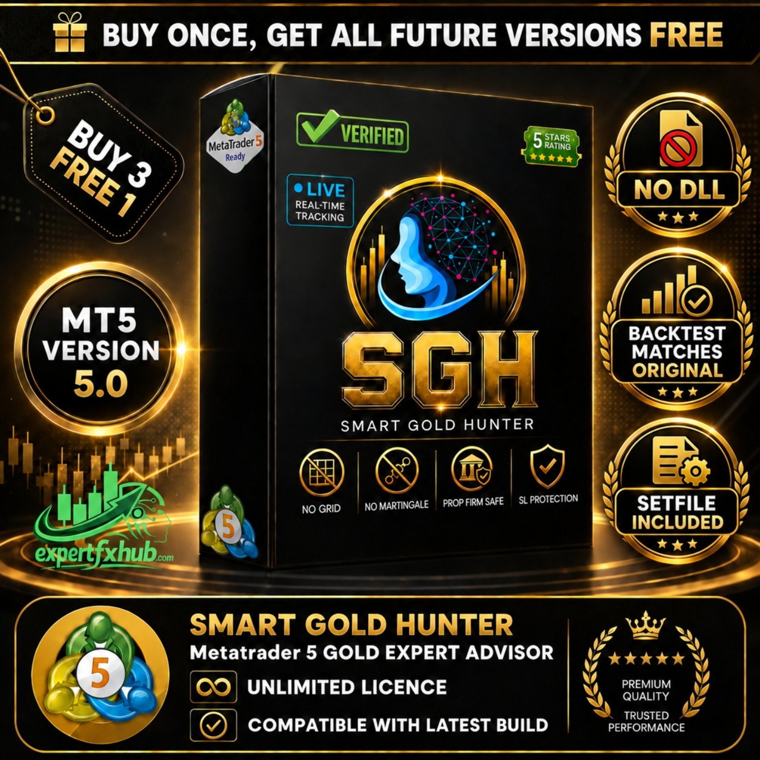 v5.0 Smart Gold Hunter EA Metatrader MT5 Gold Bot Trading Robot MQL5