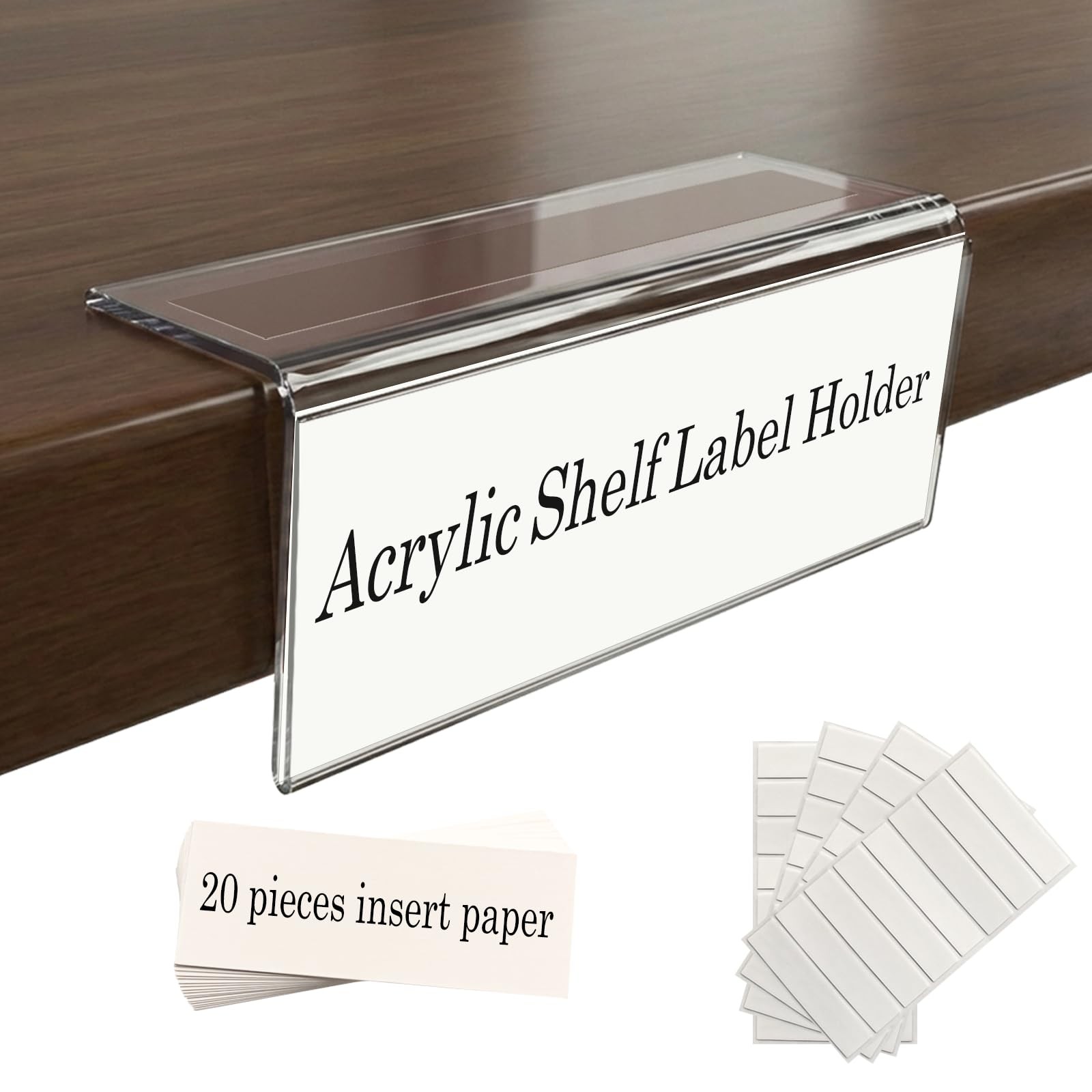Acrylic Shelf Label Holder, 20 Pack L-Shape Rigid Shelf Label Holders for Lib...