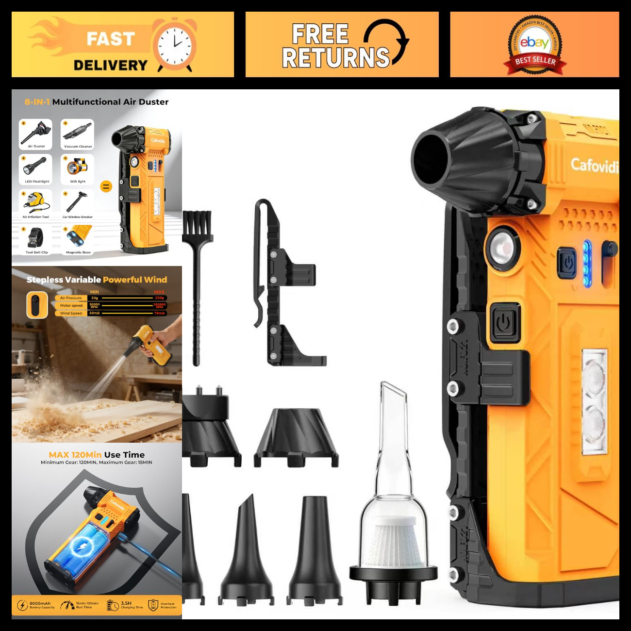 Powerful Electric Air Duster - Compressed Air Blower, 200g Thrust, Cordless Clea