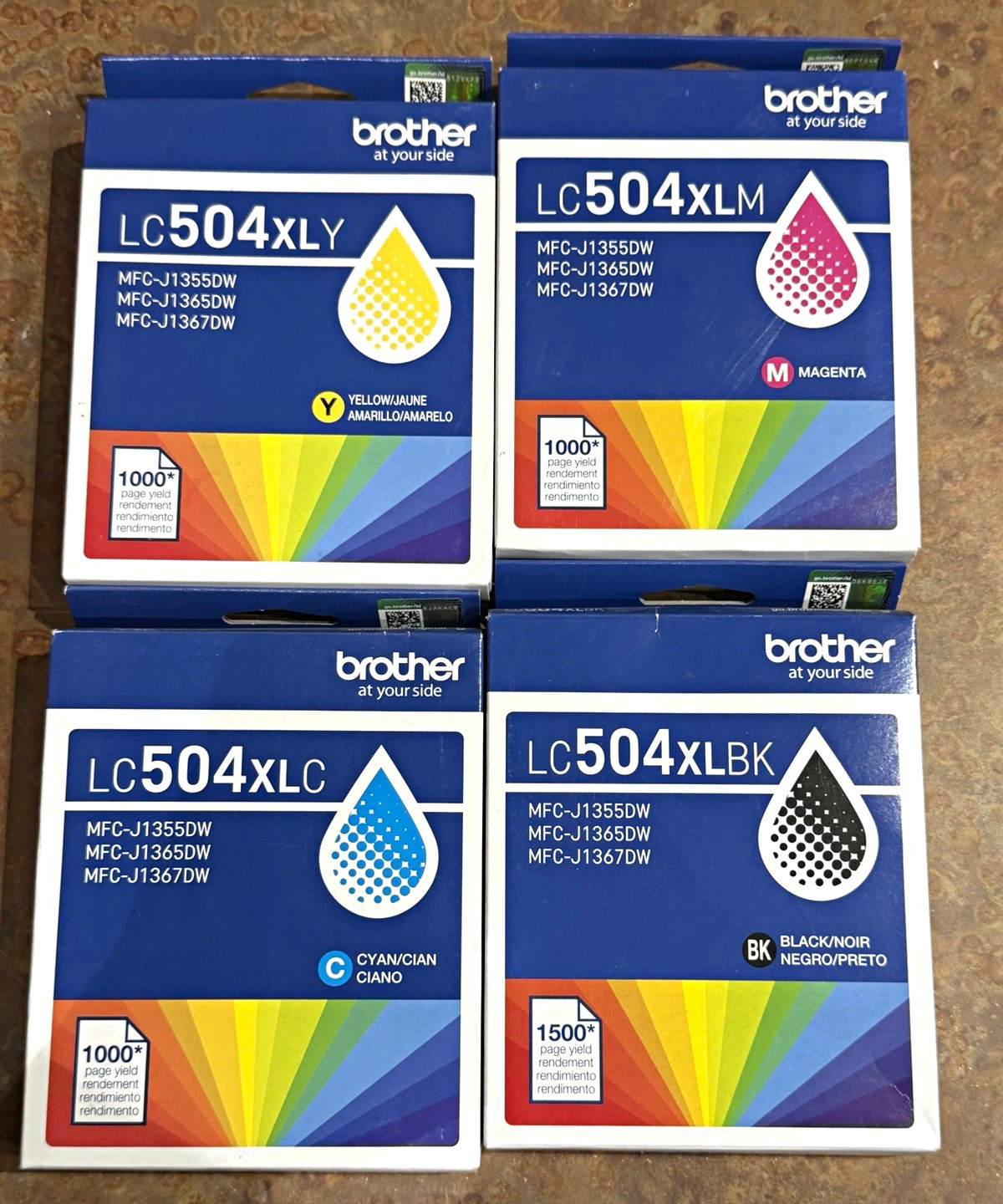 Brother Genuine LC504XL Ink Cartridges 4-Pack CMYK LC504XLY/XLM/XLC/XLBK