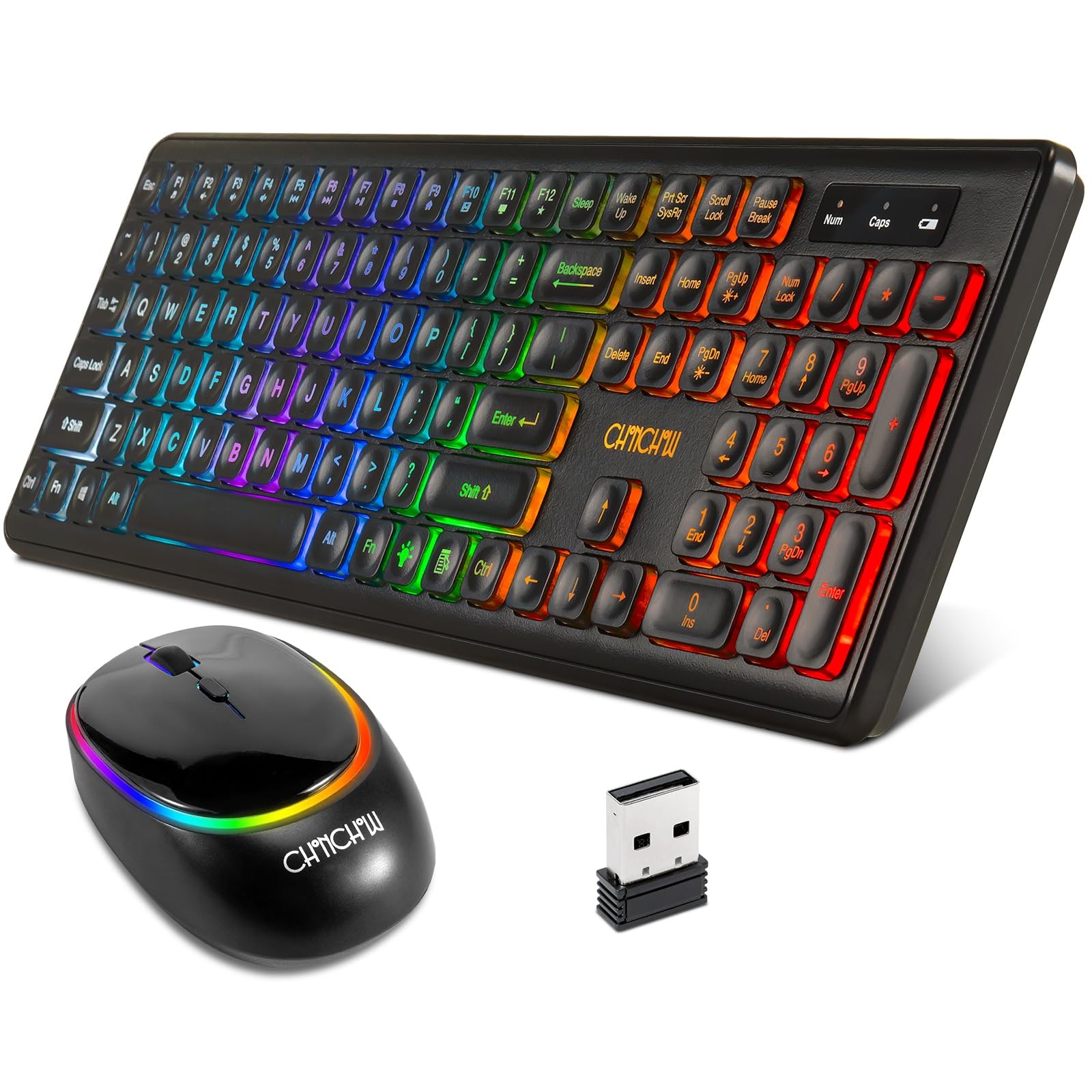 Wireless Keyboard and Mouse CHONCHOW Rechargeable LED Combo RGB Backlit Keypa...