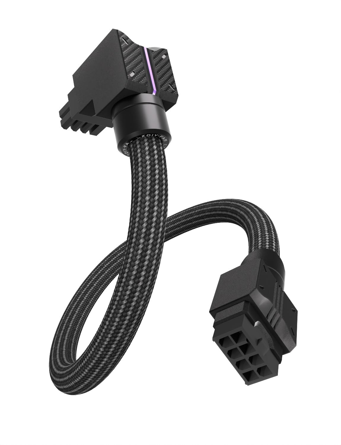 Black UNIFAS ARGB 8Pin GPU Extension Cable 16AWG 90 Degree PCIe PSU Power