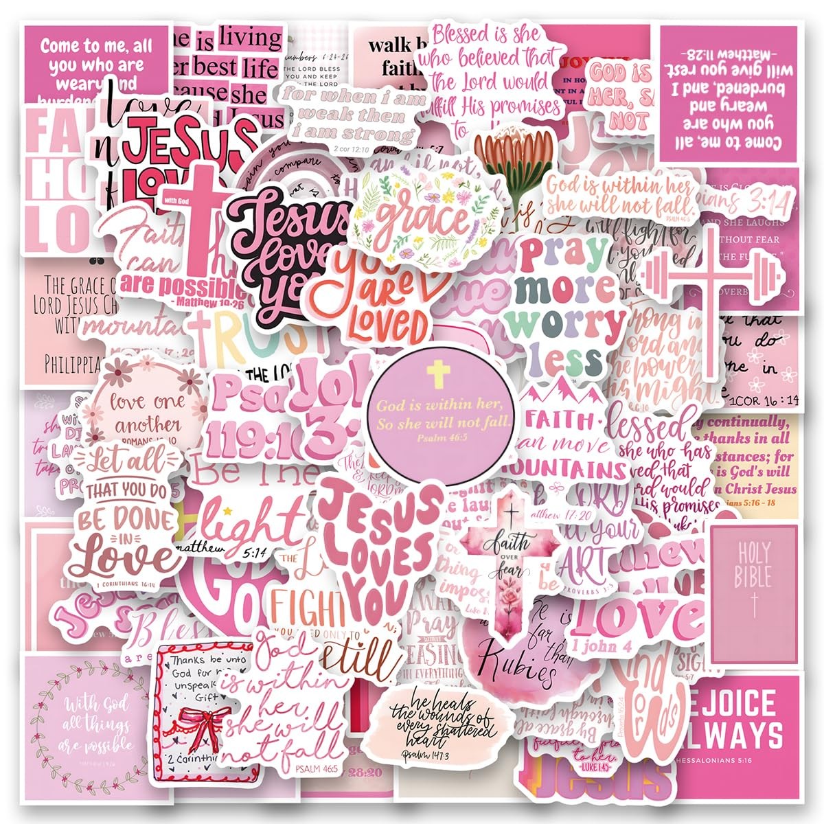 Bonitzdm 100 PCS Bible Verse Stickers Inspirational Pink Christian Multicolor
