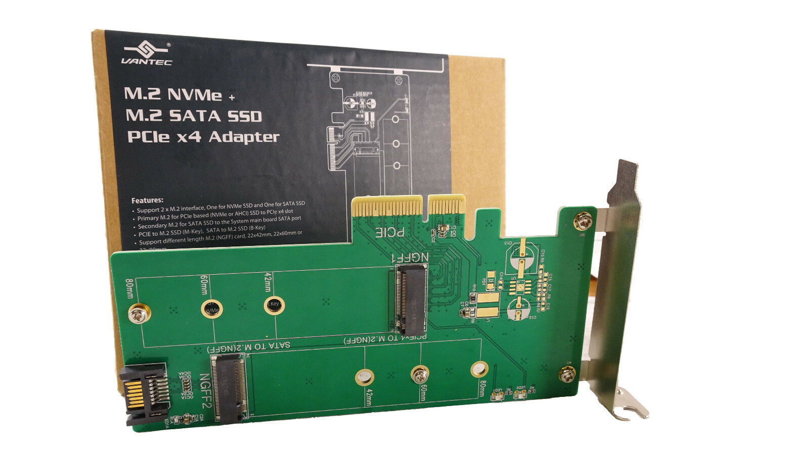 Vantec M.2 NVMe + M.2 SATA SSD PCIe x4 Adapter UGT-M2PC200