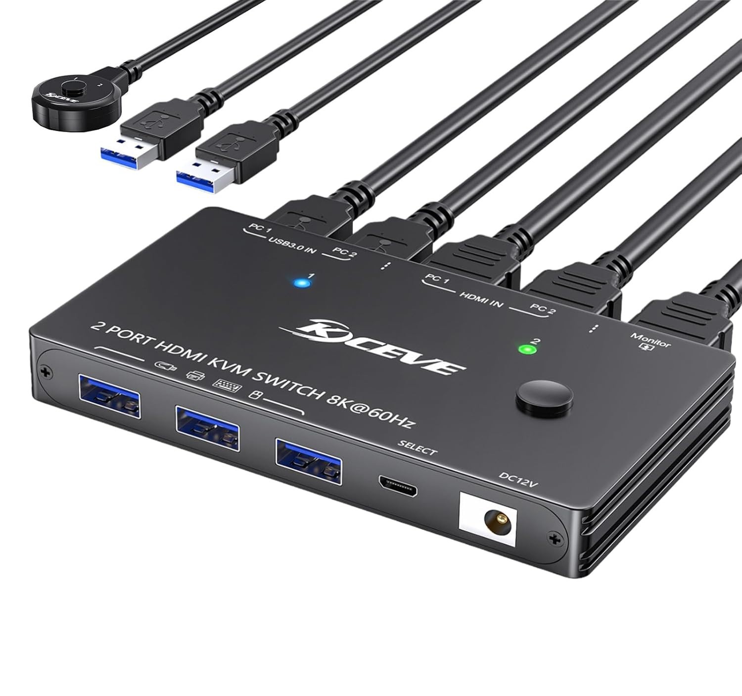 8K HDMI KVM Switch 1 Monitor 2 Computers 8K@60Hz 4K@120Hz, HDMI 2.1 KVM Switches