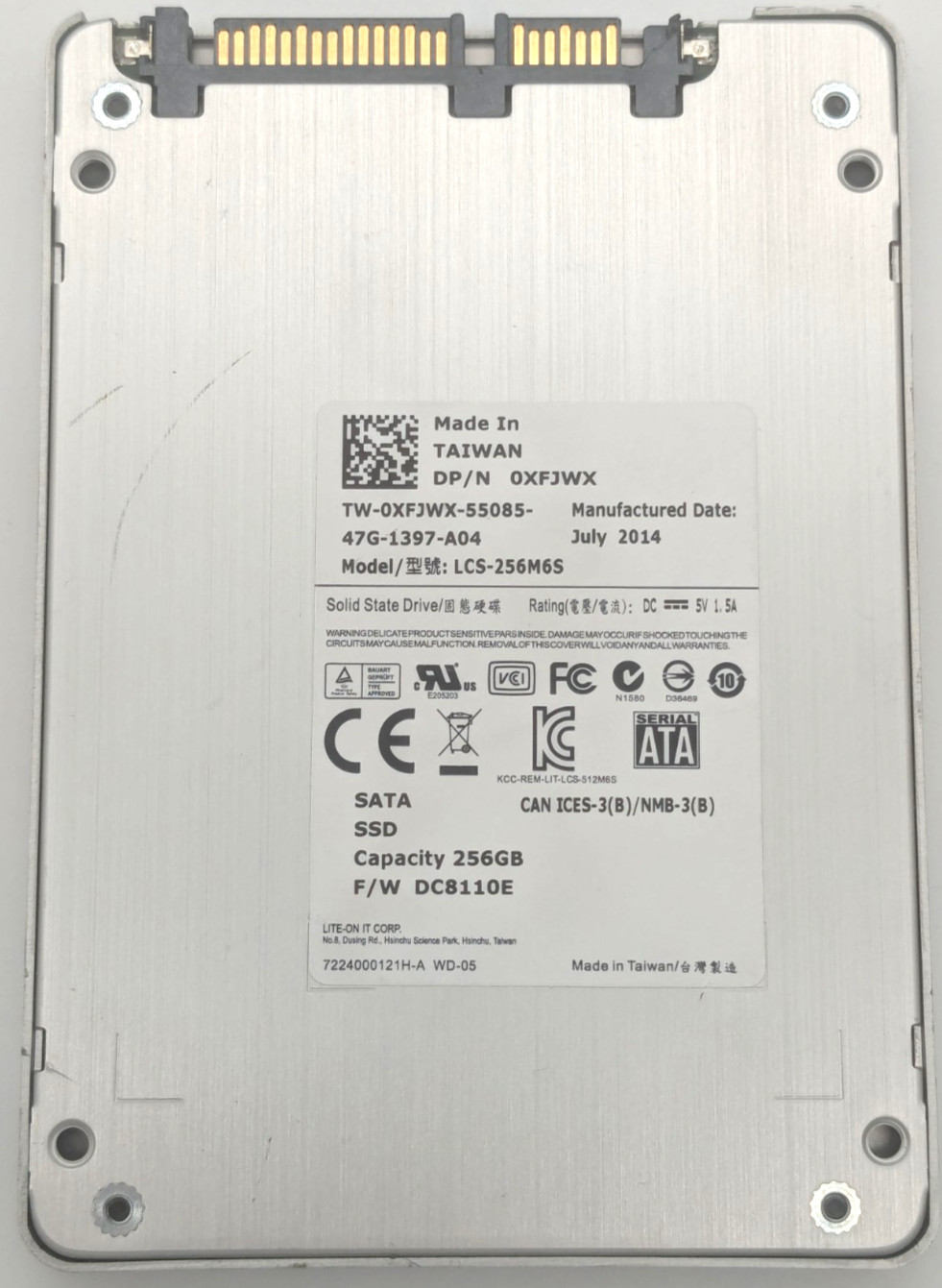 Lite-On 256GB 2.5" SATA SSD Solid State Drive LCS-256M6S Dell pn XFJWX USED