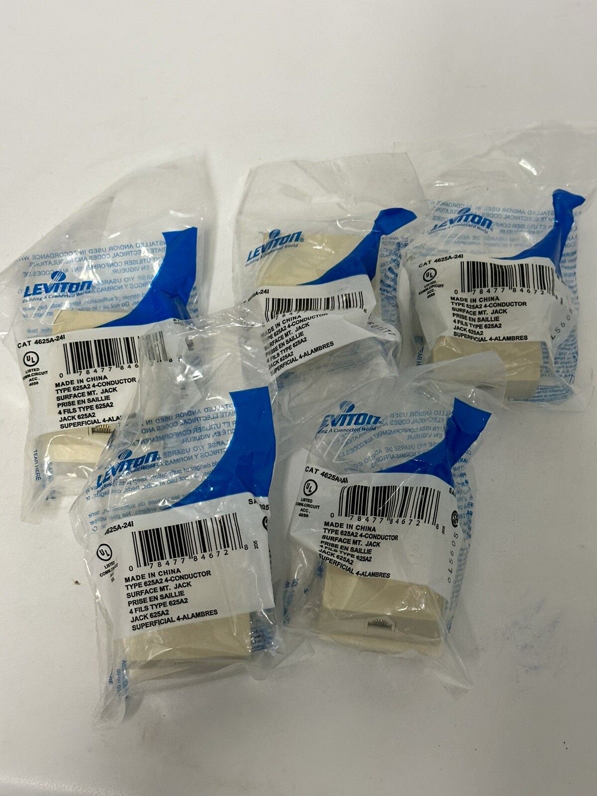 Leviton CAT 4625A-24I 4-Conductor Surface Mount Jack Type 625A2 - Lot of 5