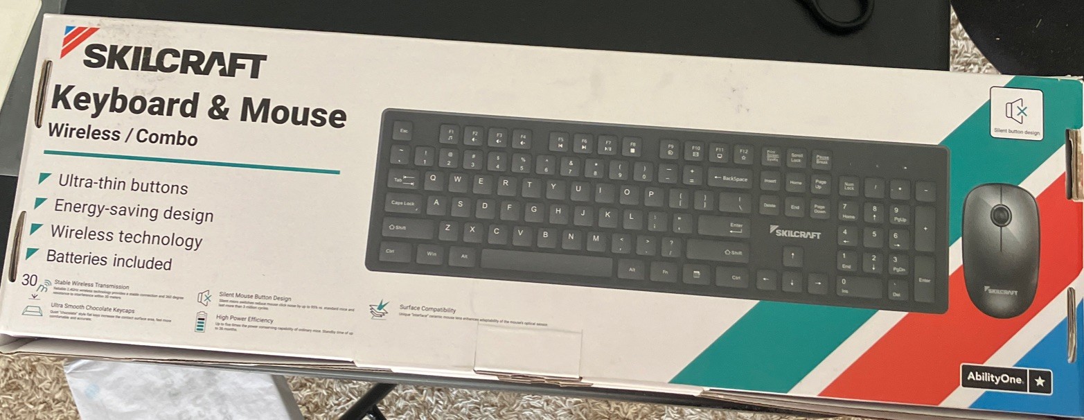 Skilcraft Abilityone Keyboard & Wireless Mouse. Ultra Thin Buttons. FreeShip