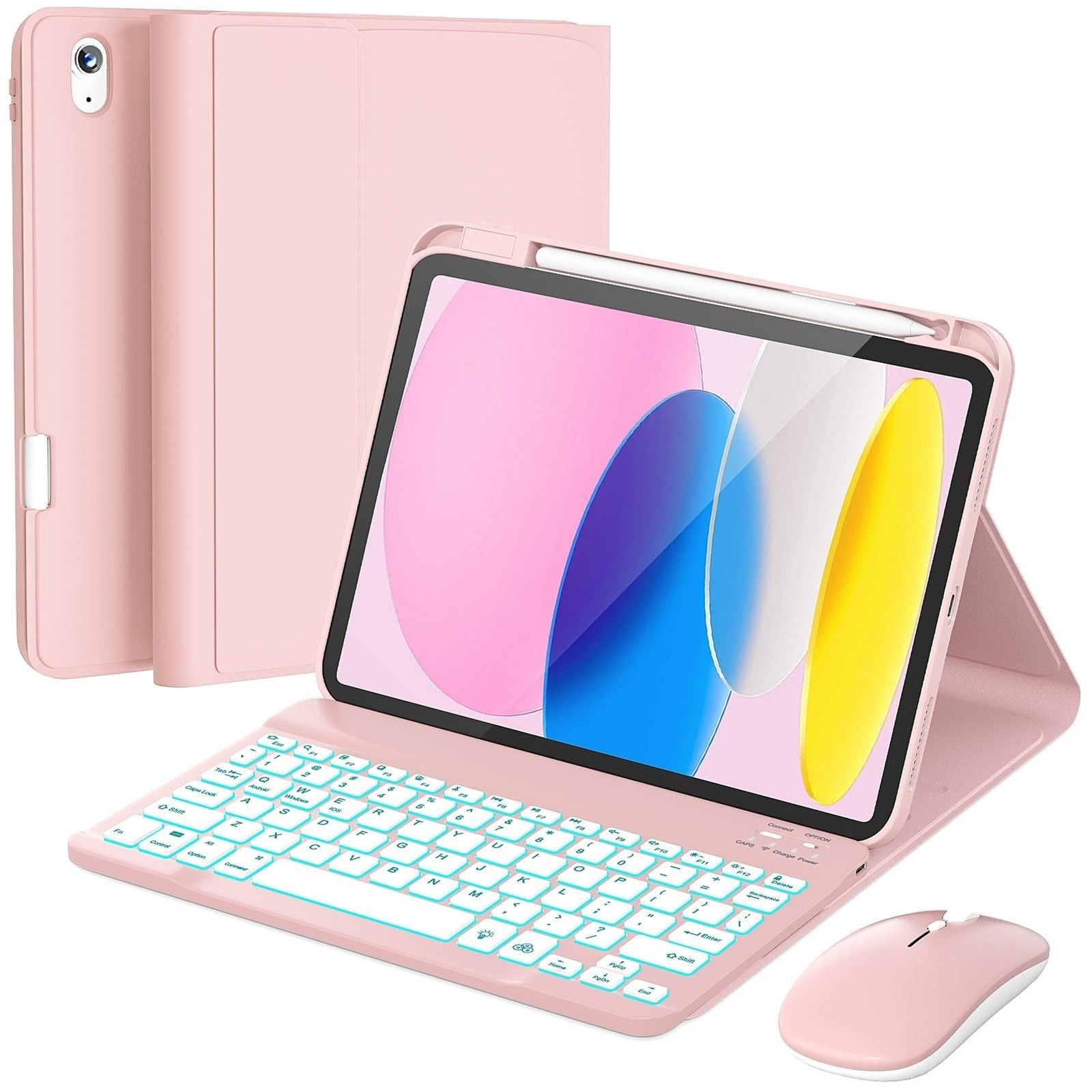 RAYMCRAFT Keyboard Case & Mouse for iPad 10th/11th Gen 10.9" Backlit Light Pink