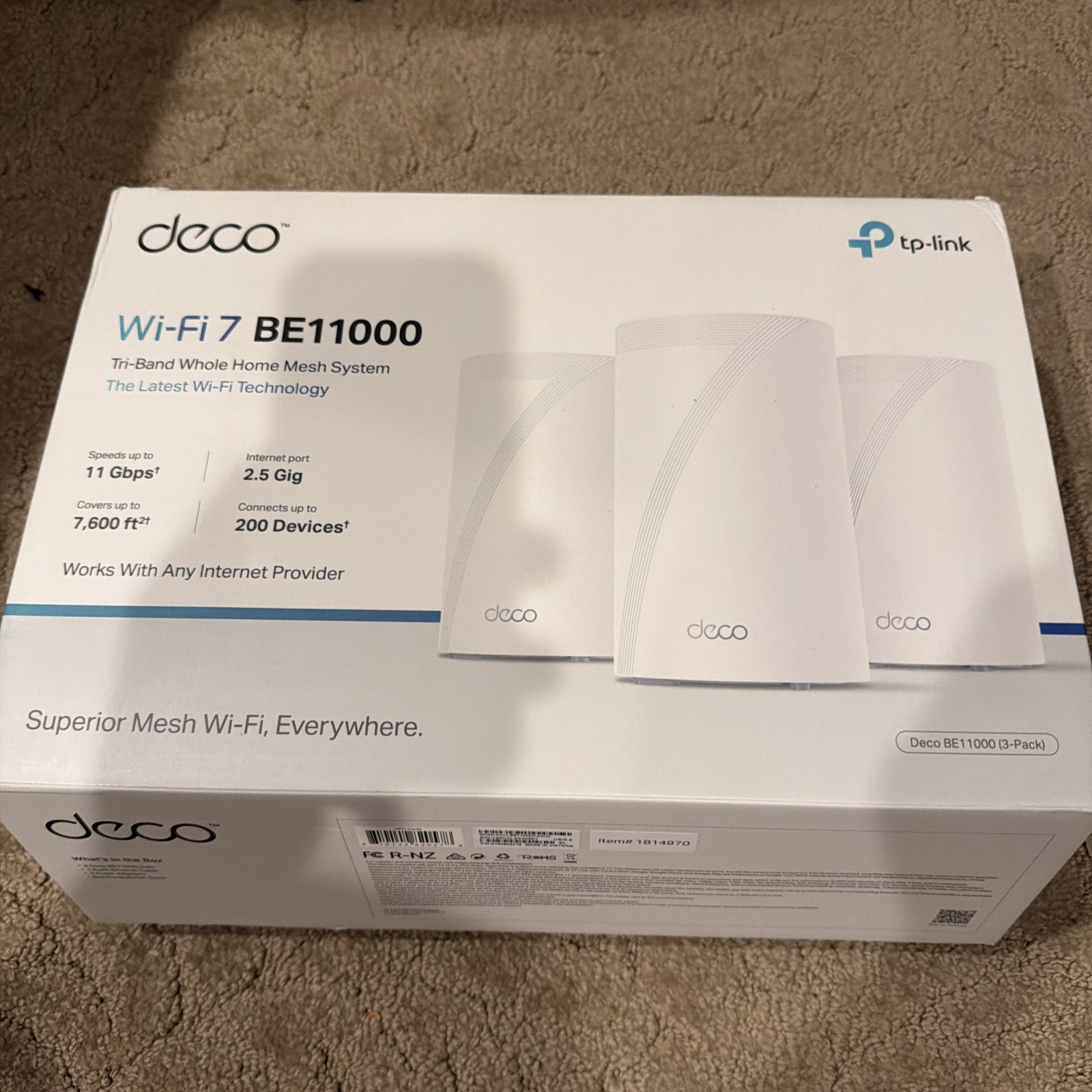 TP-Link Deco BE11000 Whole Home Mesh WiFi 7 System -3 Routers