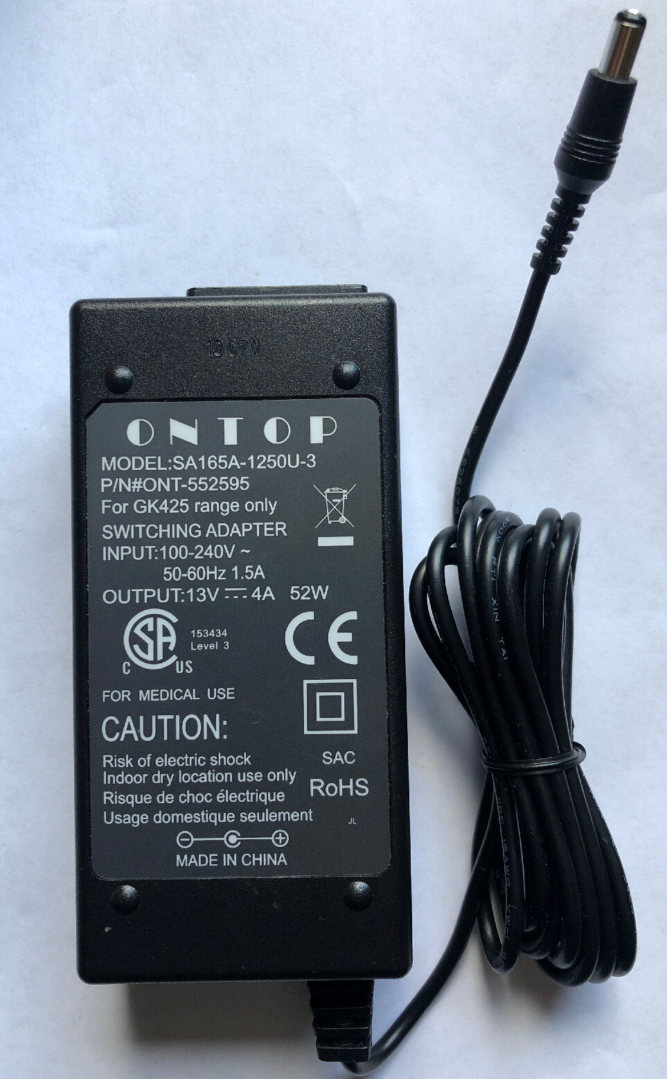 ONTOP ONT-552595 SA165A-1250U-3 - POWER SUPPLY ADAPTER for GOODKNIGHT GK425 