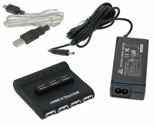  CableMAX  7 Port USB 2.0 HUB LED Powered High Speed Splitter Extender Cable  