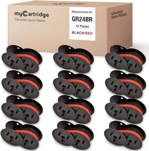 Calculator Ribbon, 12 Packs, Twin Spool, Black/Red, For Sharp El-1197piii