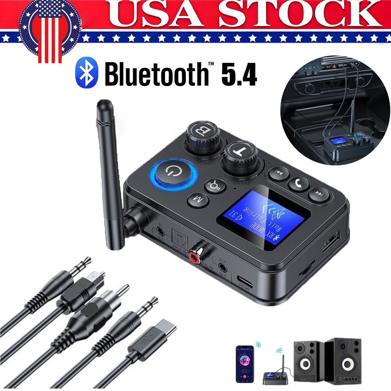 Bluetooth 5.4 Transmitter Receiver 3.5mm AUX  For TV Home Stereo Audio Adapter