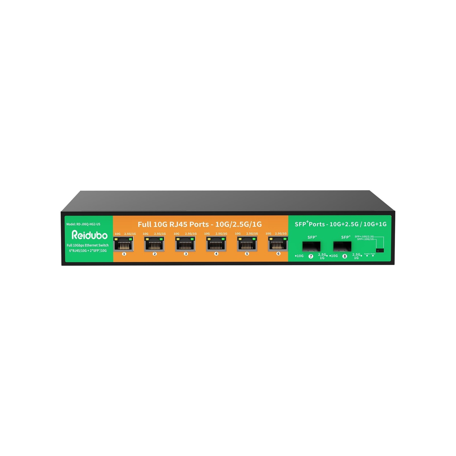 8-Port 10G Switch Unmanaged, 6 x 10G RJ45 Ports, 2 x 10G SFP+ Ports, 10G/2.5G...
