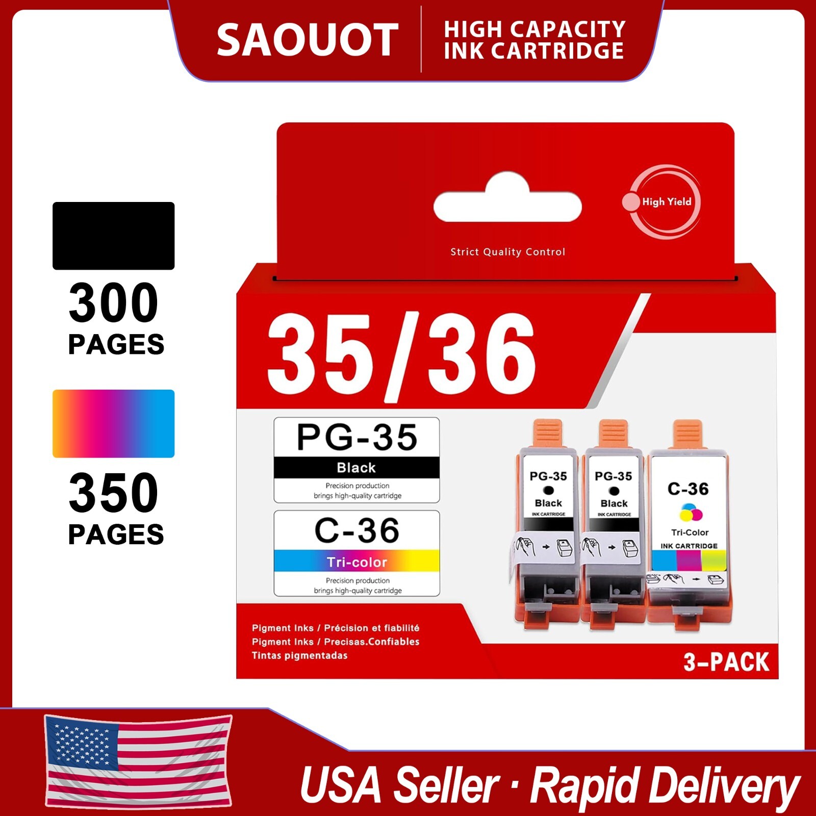 PGI-35 CLI-36 High Yield Ink Cartridges Lot for Canon 35 36 Combo Pack PIXMA