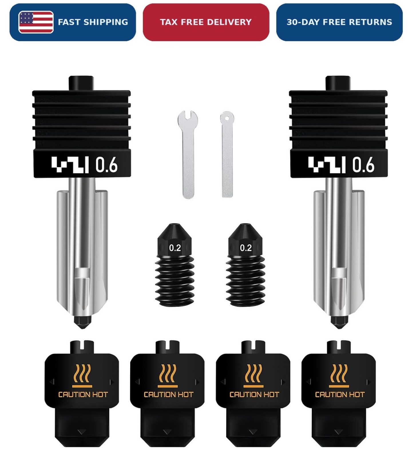 2PCS 0.6mm Hotend for Bambu Lab X2D P2S H2S H2D A1 Mini w/ Silicone Sock