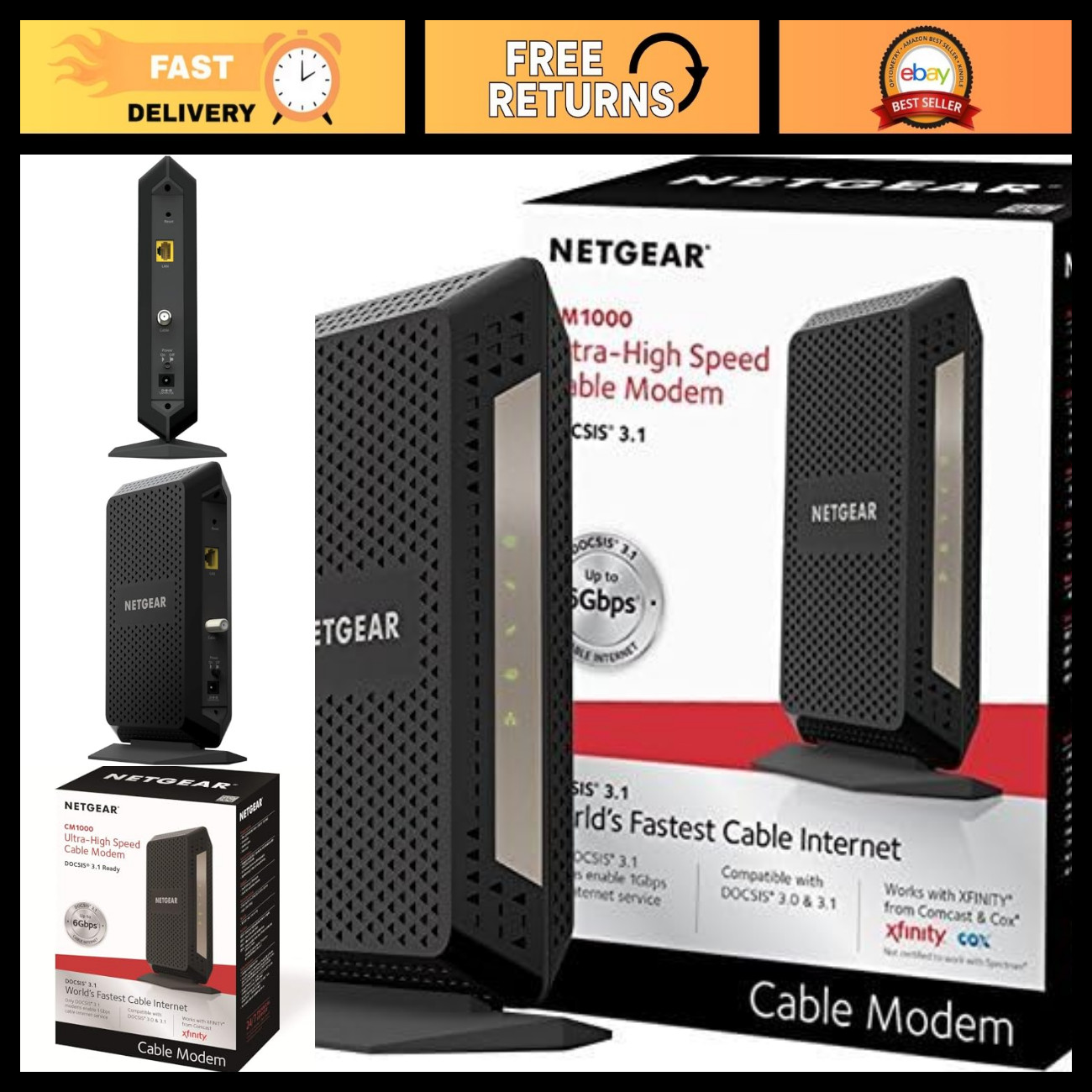 Ultra-High Speed DOCSIS 3.1 Cable Modem - Fast Internet, Renewed, Black