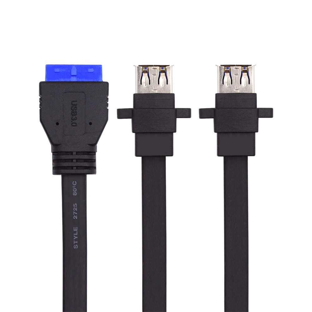 CY Dual USB 3.0 Type-A Panel Type to Mainboard 20Pin Header Flat Cable 50cm