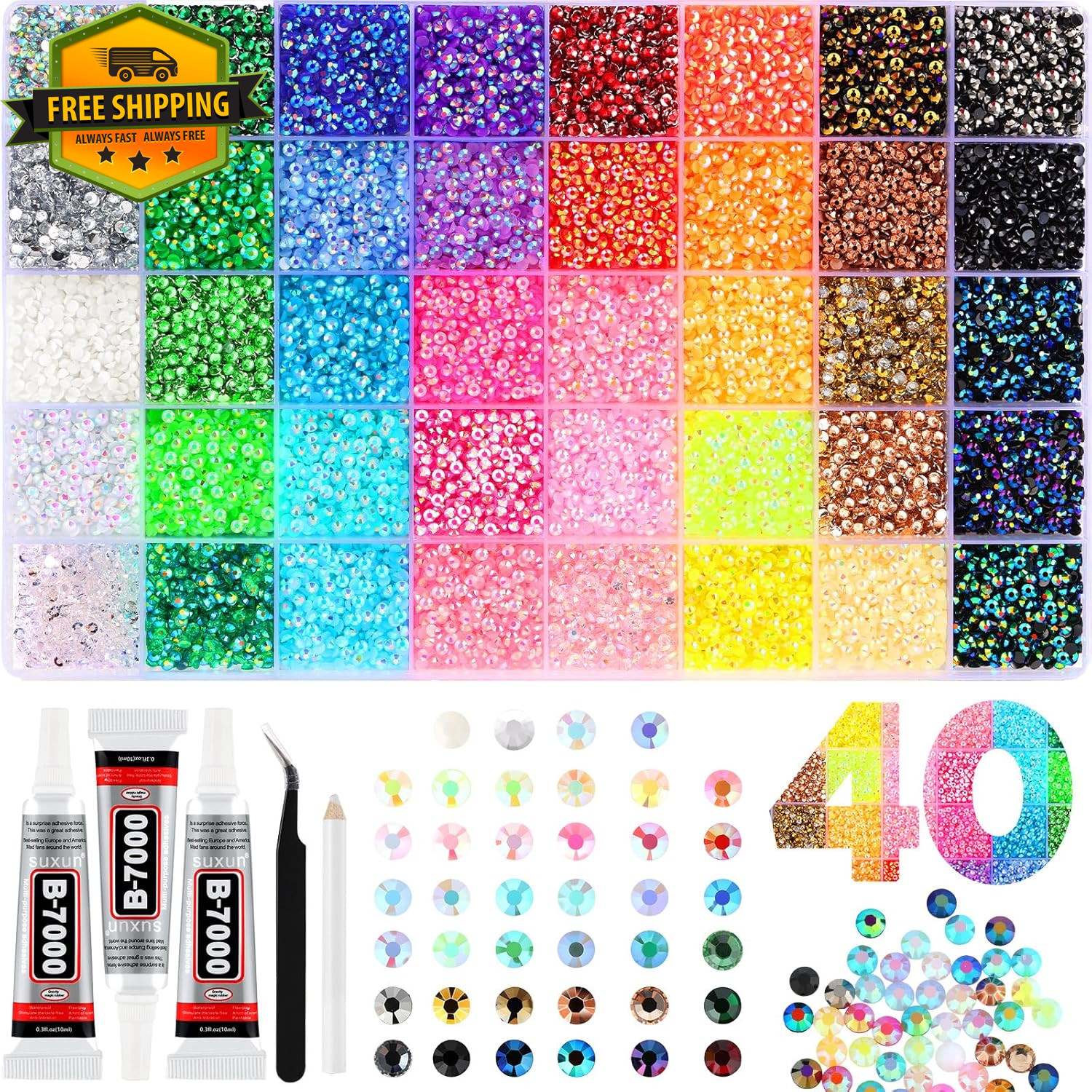 50000Pcs 3mm Resin Jelly Rhinestones 40 Colors Flatback Bedazzling Kit Set