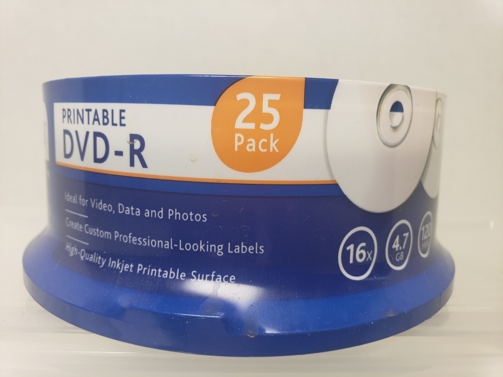 25 Ativa Office Depot White Inkjet Printable DVD+R Discs Disk 16X 4.7GB 120mins