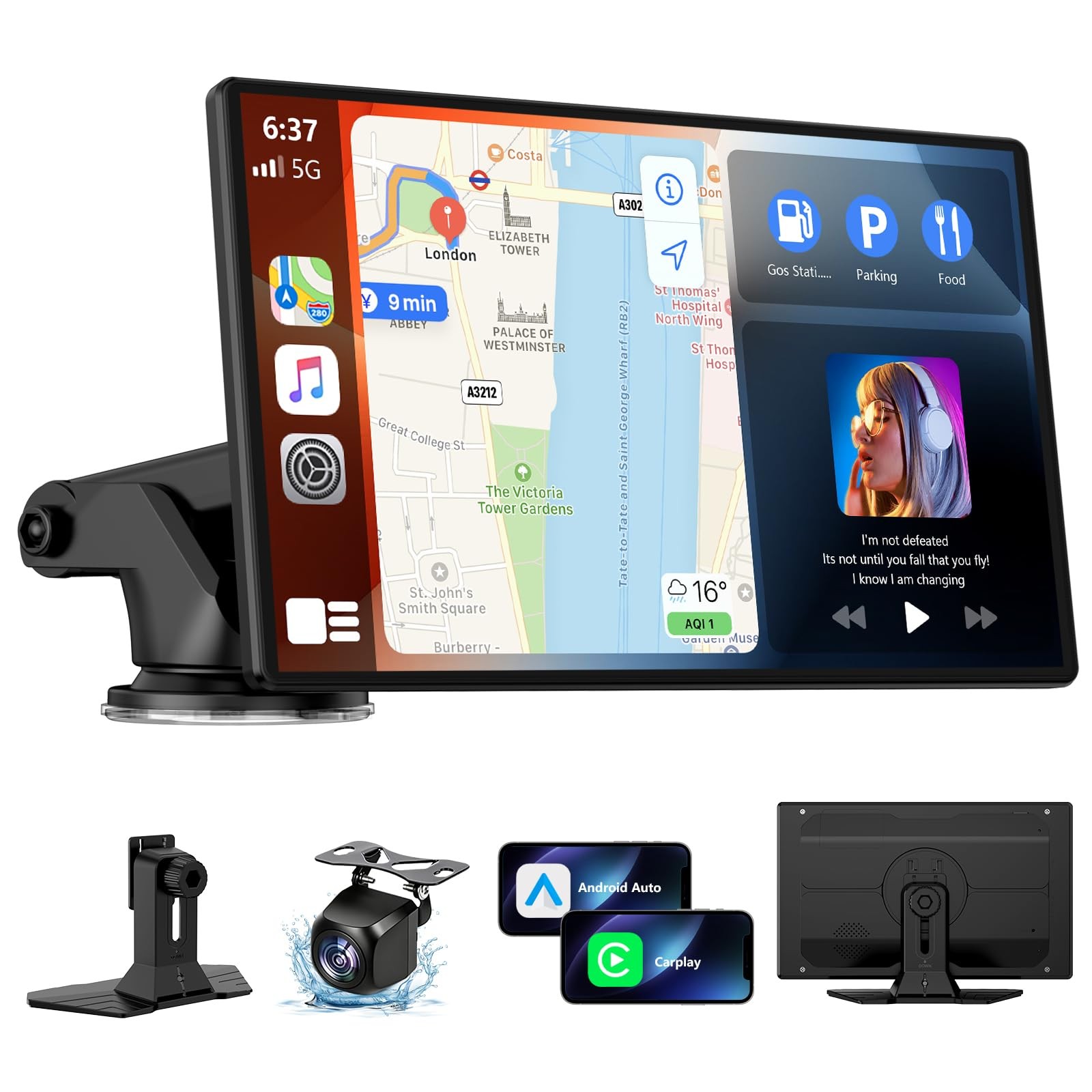 Wireless CarPlay Screen for Car, 9 Inch Portable Touchscreen for Apple CarPla...