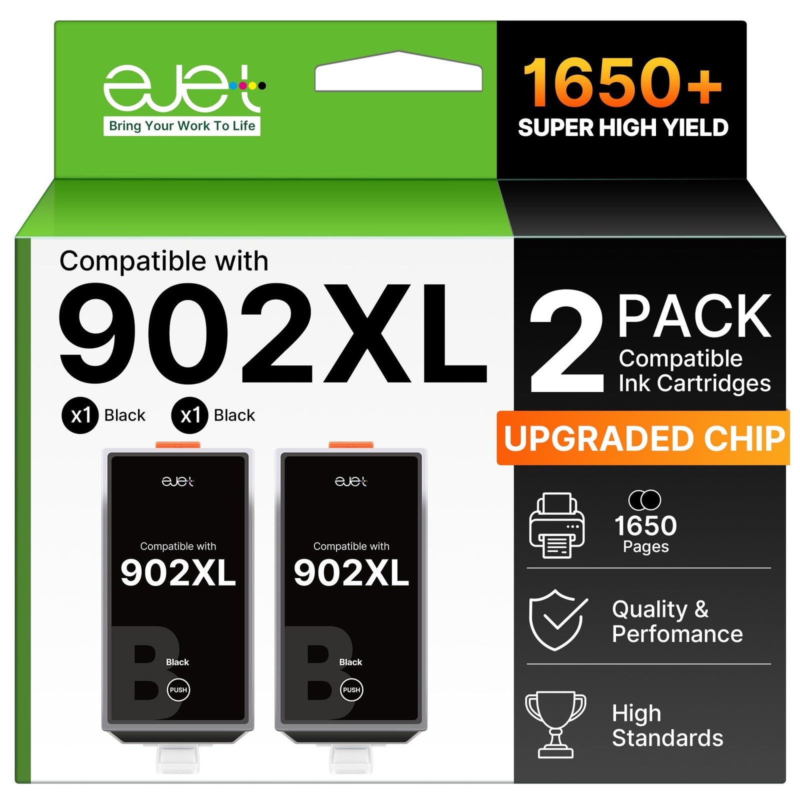 ejet 902XL Ink Cartridges 2 Pack Black for HP Officejet Pro 6978 6968 6970 6958