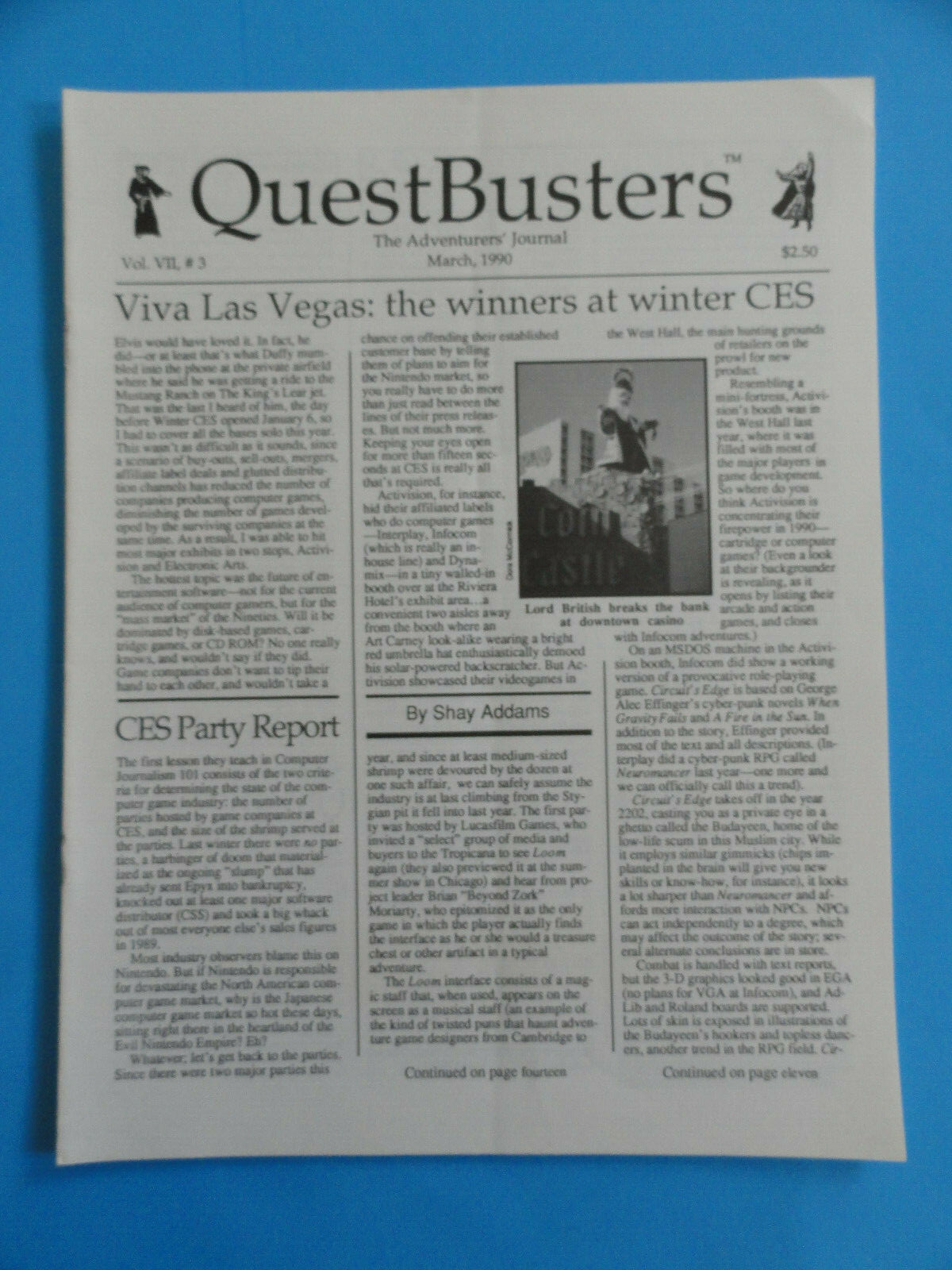 QUESTBUSTERS MARCH 1990 VOL. VII, #3 VIVA LAS VEGAS: THE WINNERS AT WINTER CES