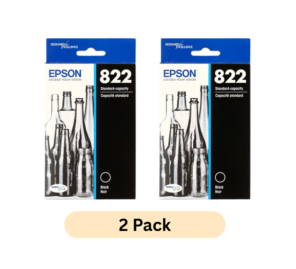 (2 Pk)EPSON 822 DURABrite Ultra Ink Standard Capacity Black Cartridge(T822120-S)