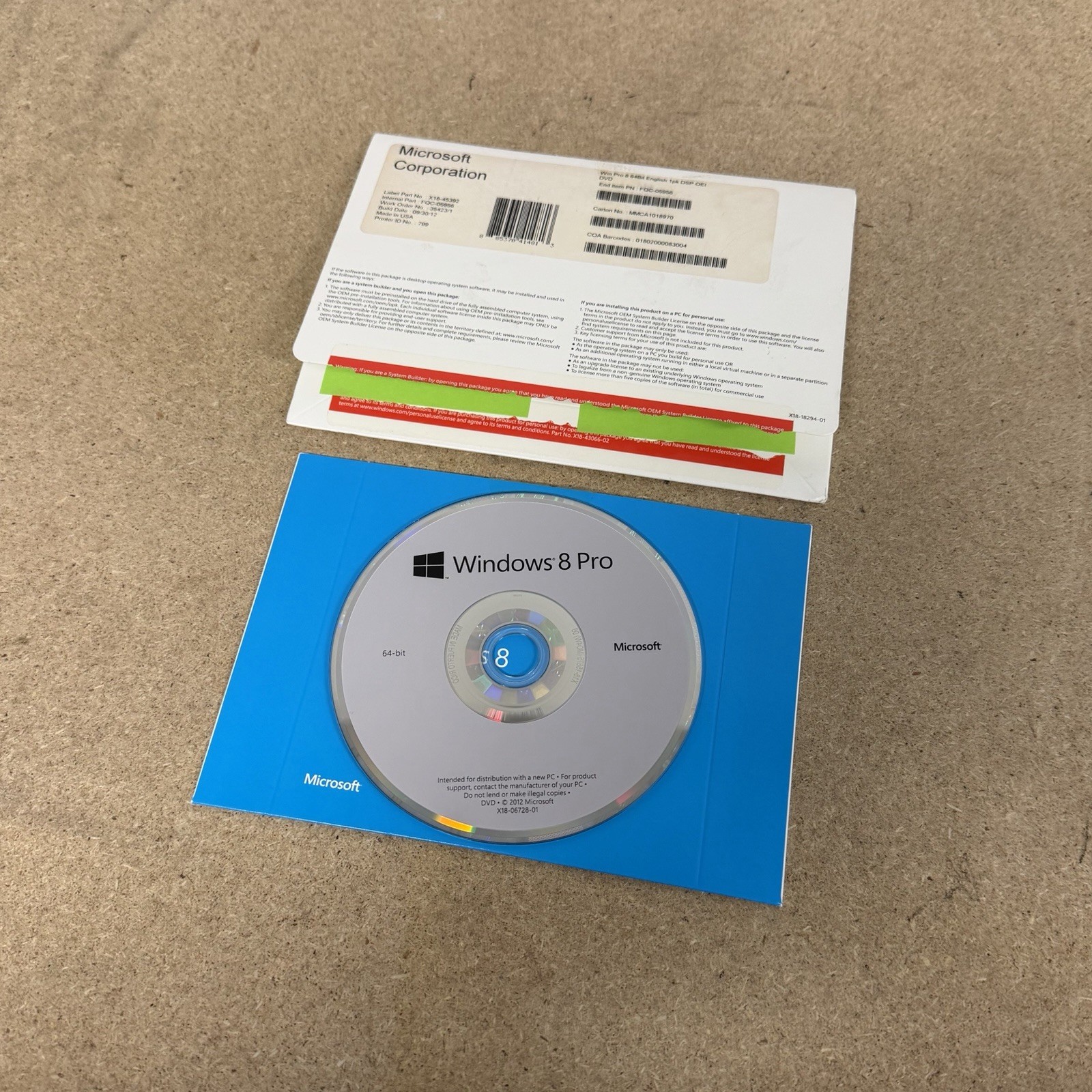 Microsoft Windows 8 Pro 64-Bit OEM System Builder DSP OEI DVD FQC-05956