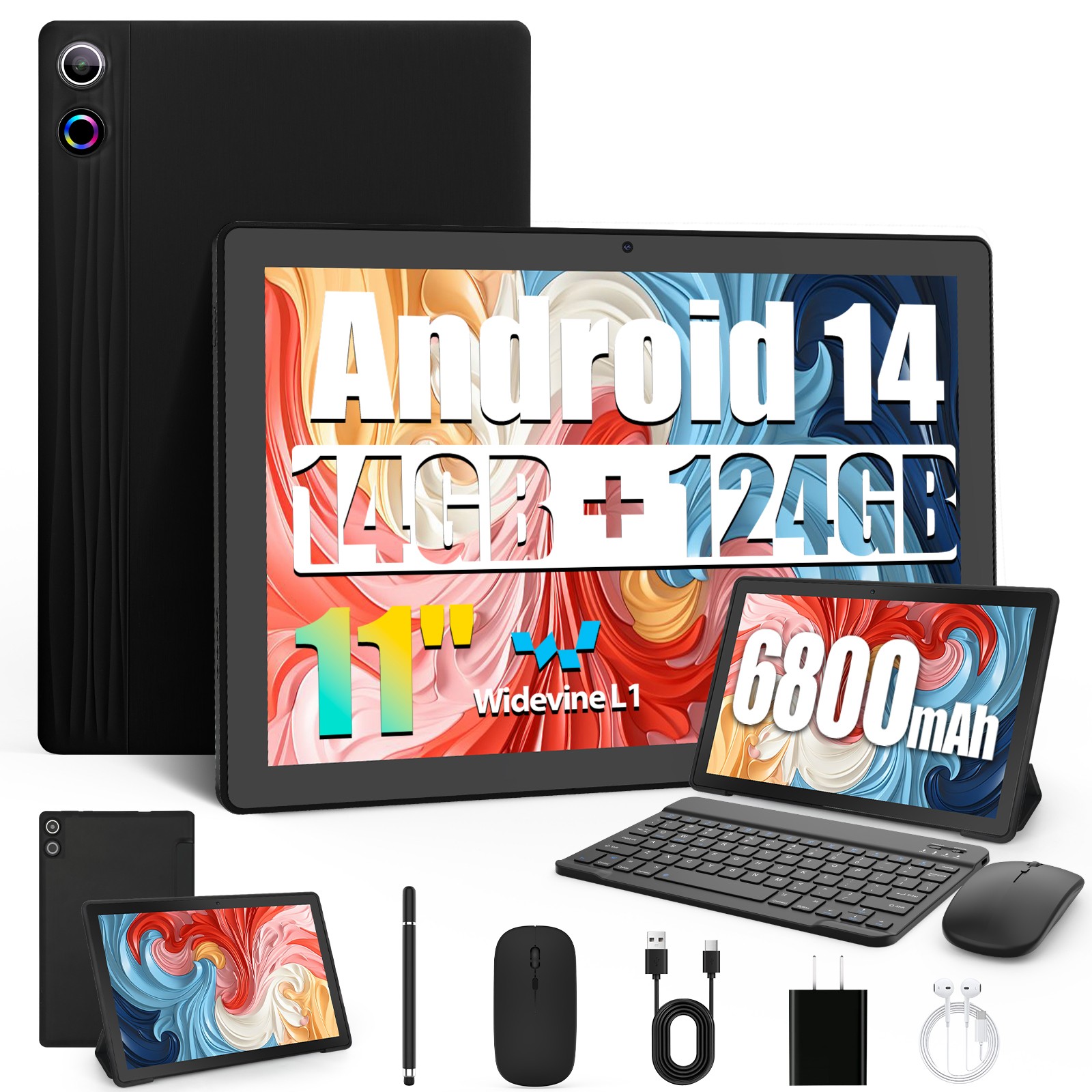 11 inch Android 14 Tablet 14GB RAM 128GB ROM (1TB TF) WiFi 6800mah Dual Camera