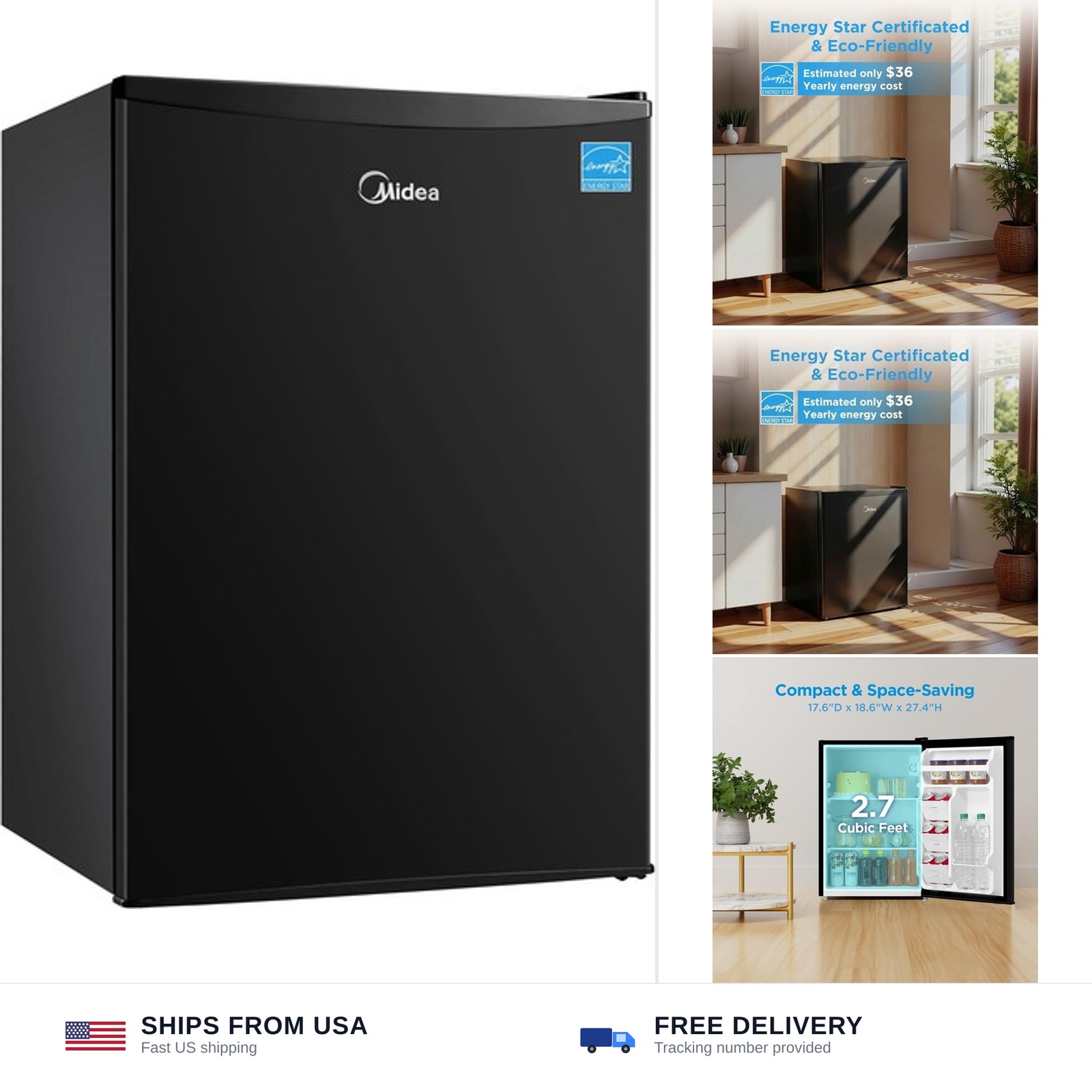 Midea 2.7 Cu.ft Mini Fridge, Energy Star Certified, Low Noise for Office | Ad...
