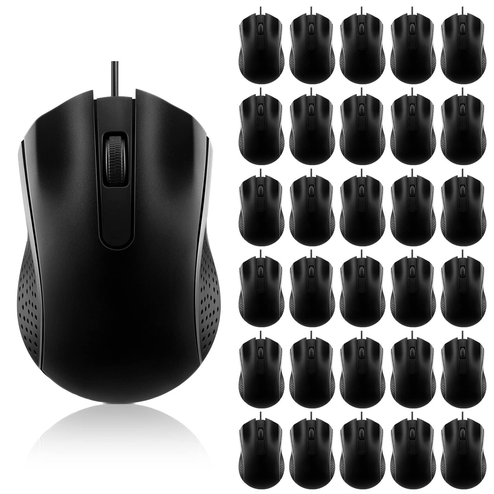30 Pack Computer USB Wired Mouse Bulk 3 Button 800/1200 DPI Black