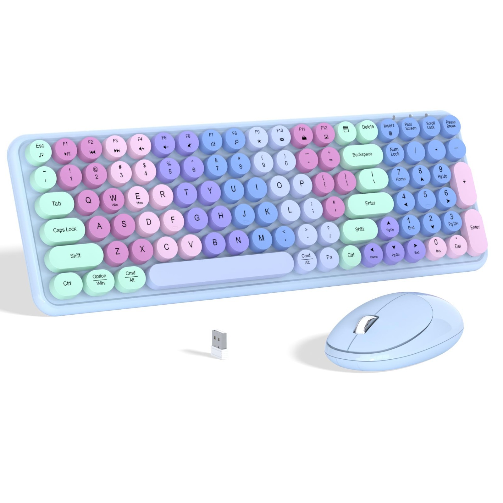 Links9+ Colorful Wireless Keyboard Mouse Combo, Gradient Rainbow Colors NEW
