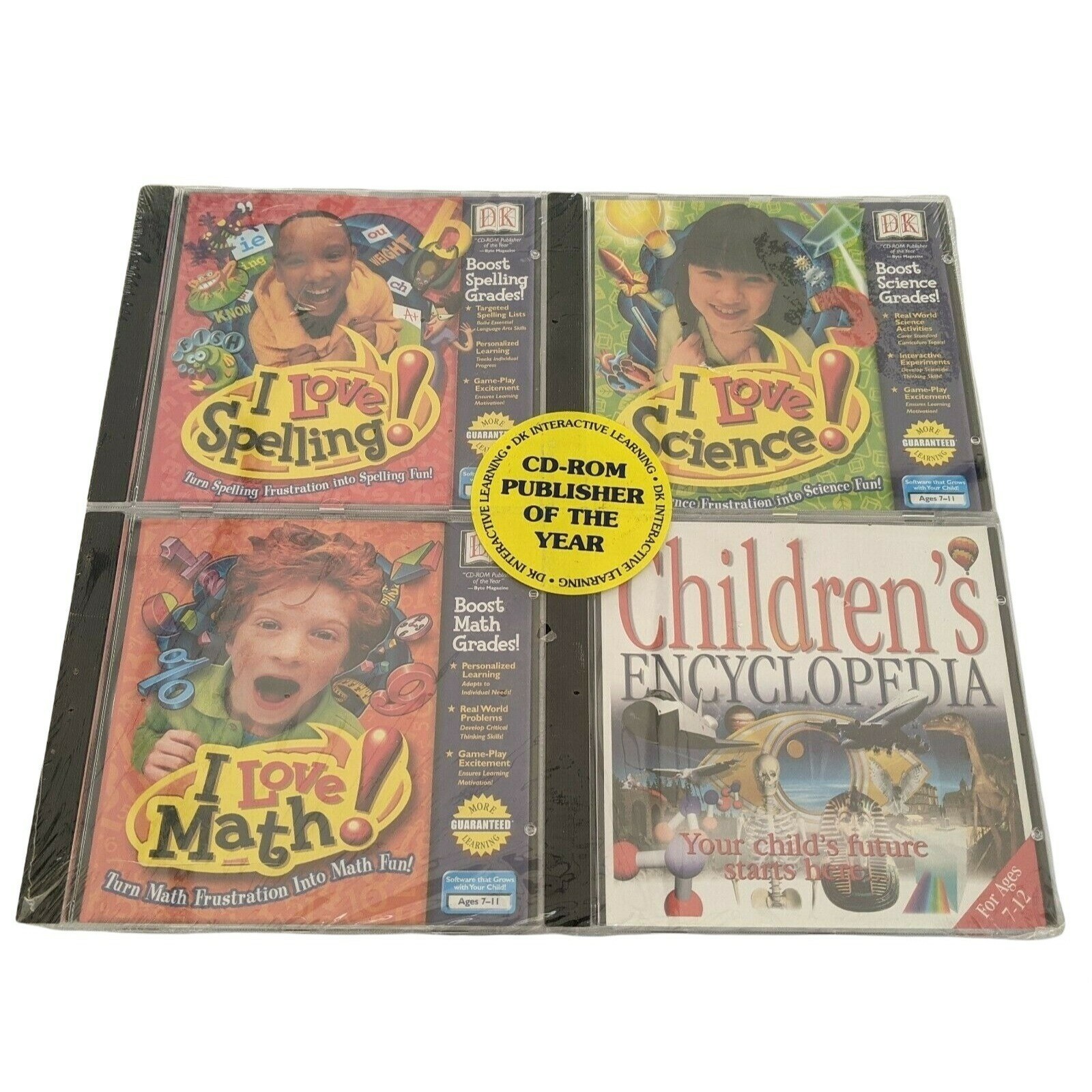DK INTERACTIVE SET: I Love Spelling, Science &Math/Children's Encyclopedia WIN95