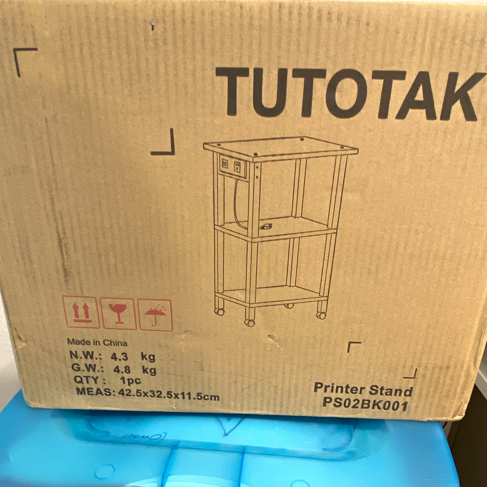 TUTOTAK 3-Tier Rolling Computer Case Cart with Wheels & Charging Station, Black