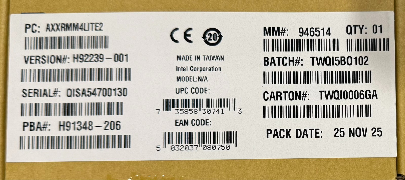Intel AXXRMM4LITE2 Remote Management Module 4 Lite 2 H92239-001 NEW BULK
