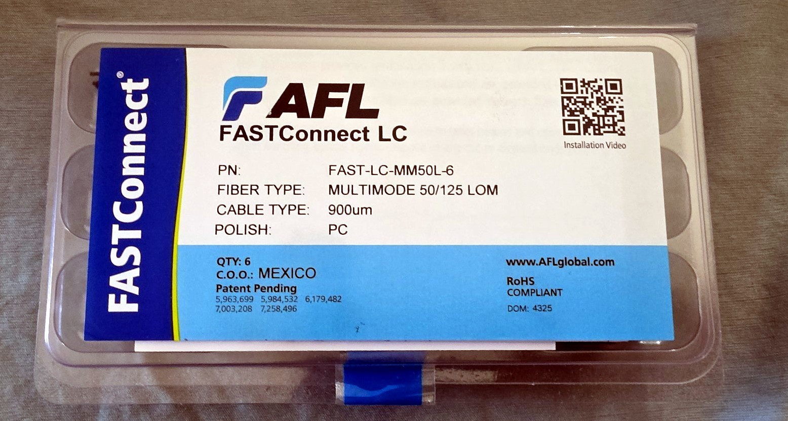 AFL FASTConnect LC Fiber Connectors 6-Pack FAST-LC-MM50L-6 Multimode OM3/OM4