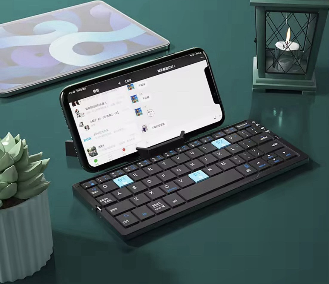 B.O.W Foldable Mini Bluetooth Keyboard Aluminum Alloy Multi-Device Stand QWERTY