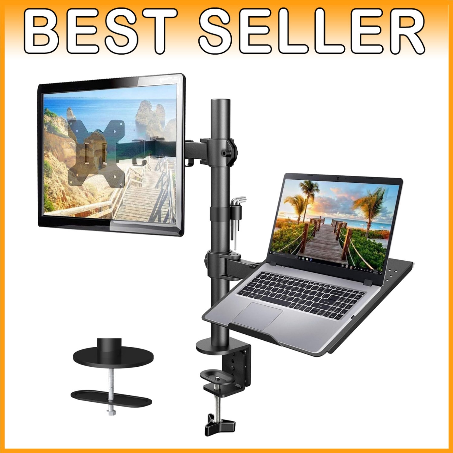 Adjustable Monitor Stand with Laptop Tray, Cable Management