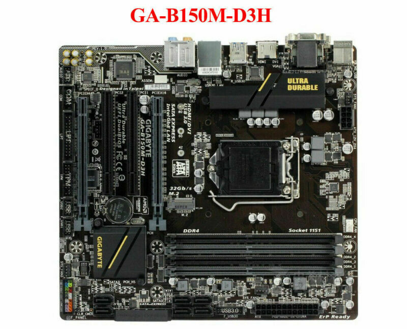 Gigabyte GA-B150M-D3H Socket LGA1151 Intel B150 DVI-D DDR4 DIMM Motherboard