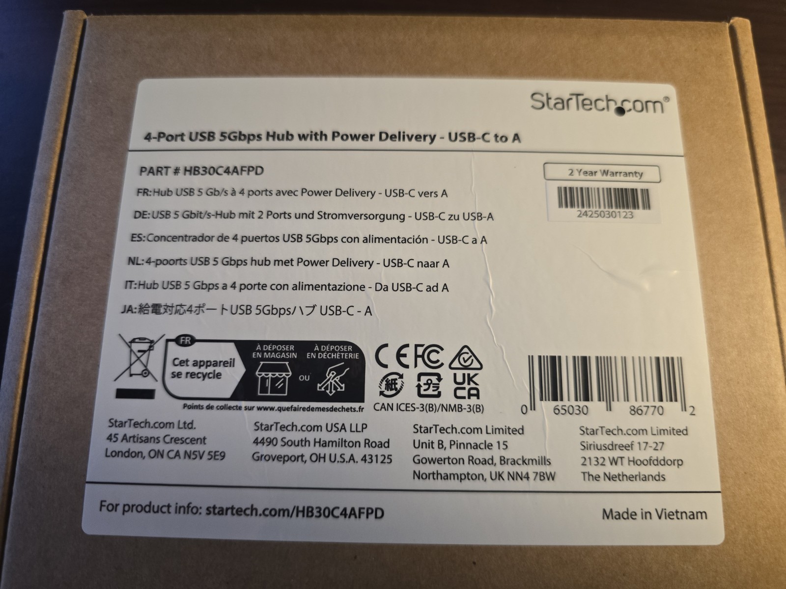 StarTech HB30C4AFPD 4 Port USB-C Hub w/ Power Delivery