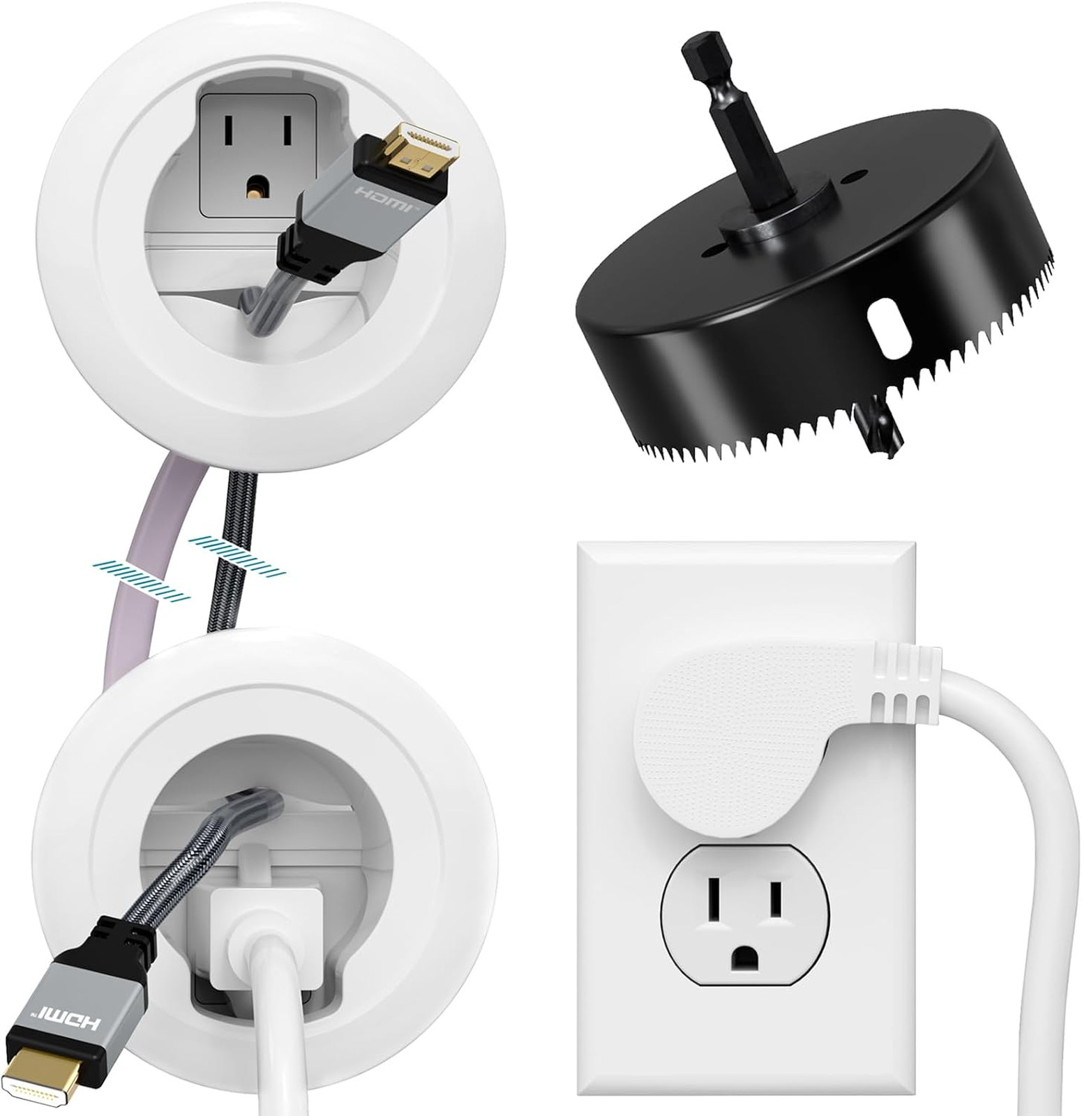 In Wall Cable Management Kit Power Wire Organizer with Hole Saw Drill for TV