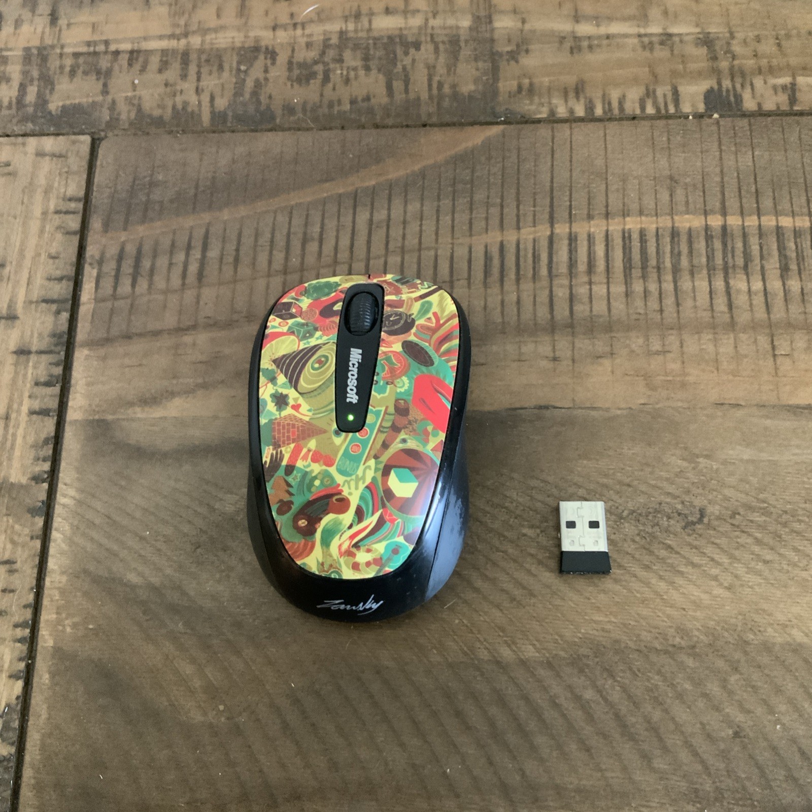 MICROSOFT ZANSKY ABSTRACT RARE LIMITED EDITION 3500 WIRELESS MOUSE &USB RECEIVER