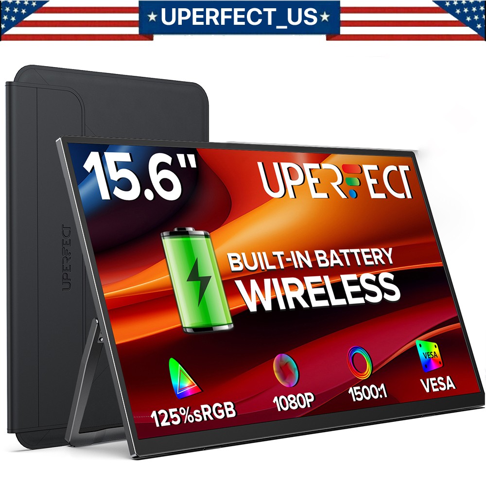 UPERFECT Wireless Portable Monitor with Battery 8000mAh, 15.6" 1080P FHD Ultra A