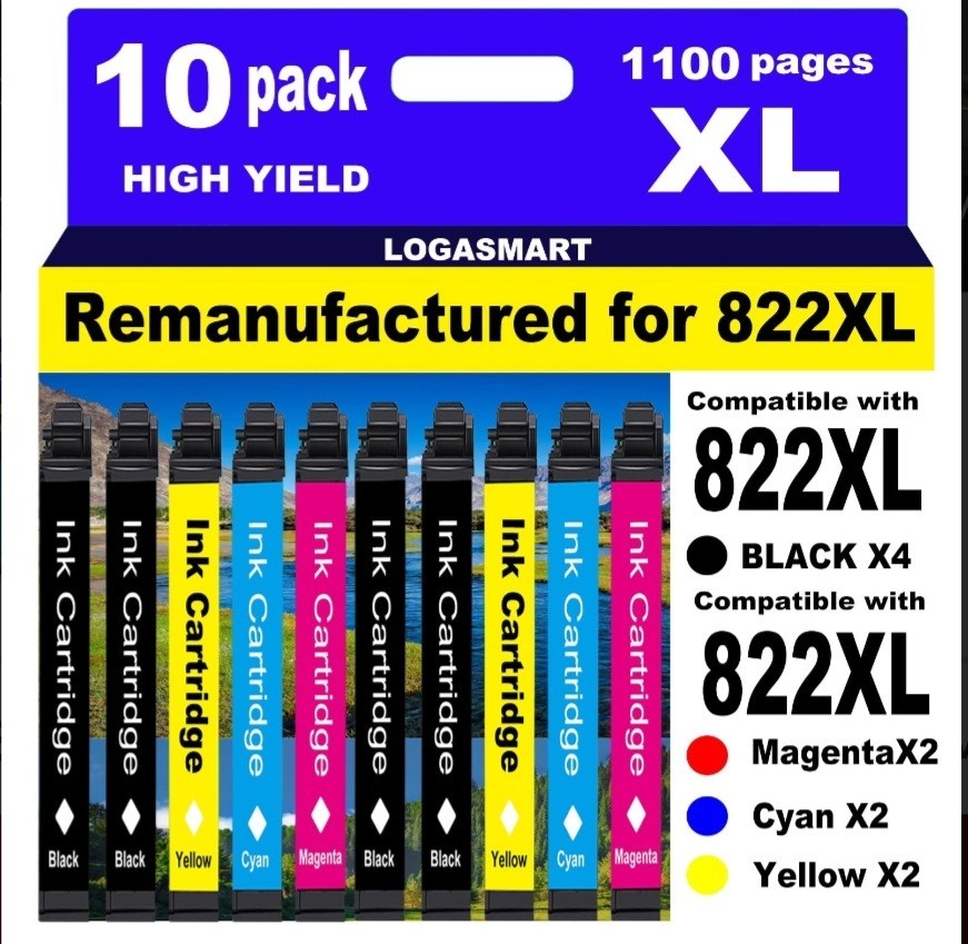 LOGASMART 822XL Ink Cartridges 10 Pack for Epson Black/CMYK
