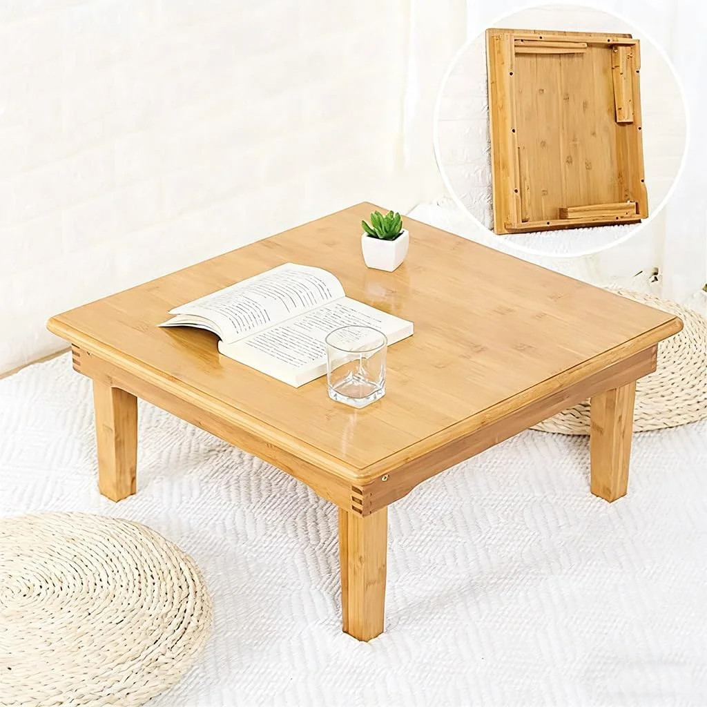 SH-tables Folding Japanese-Style Square Bamboo Table, Computer Desk, Low Multi-F
